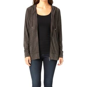 CHICO’S Travellers Brown Metallic Lurex Thread Full Zip Hoodie Long Sleeve Sz L